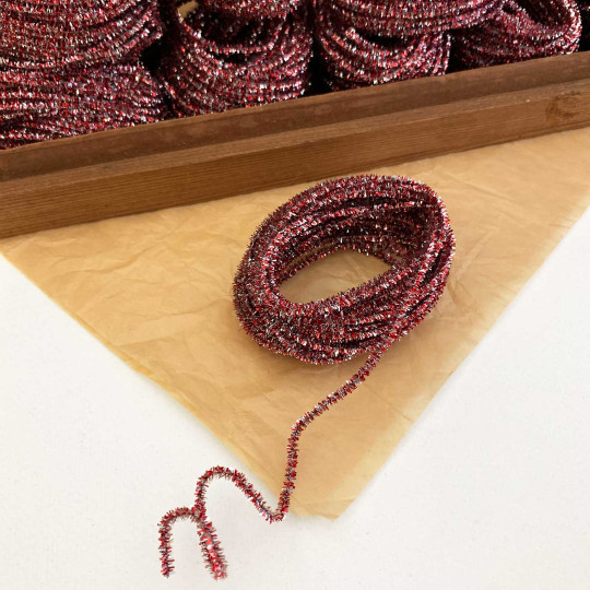 Mini Candy Cane Metallic Wired Tinsel Cord in Red + Silver ~ 1/8" wide ~ 10 meter length